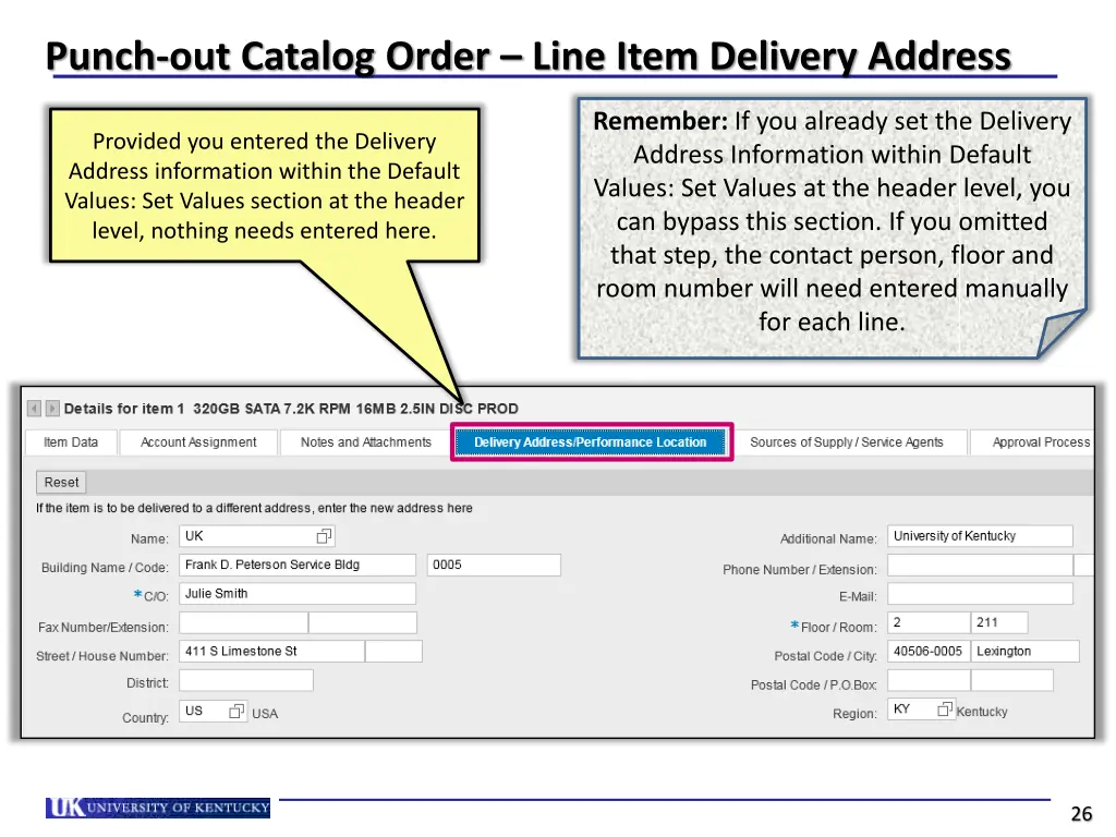 punch out catalog order line item delivery address