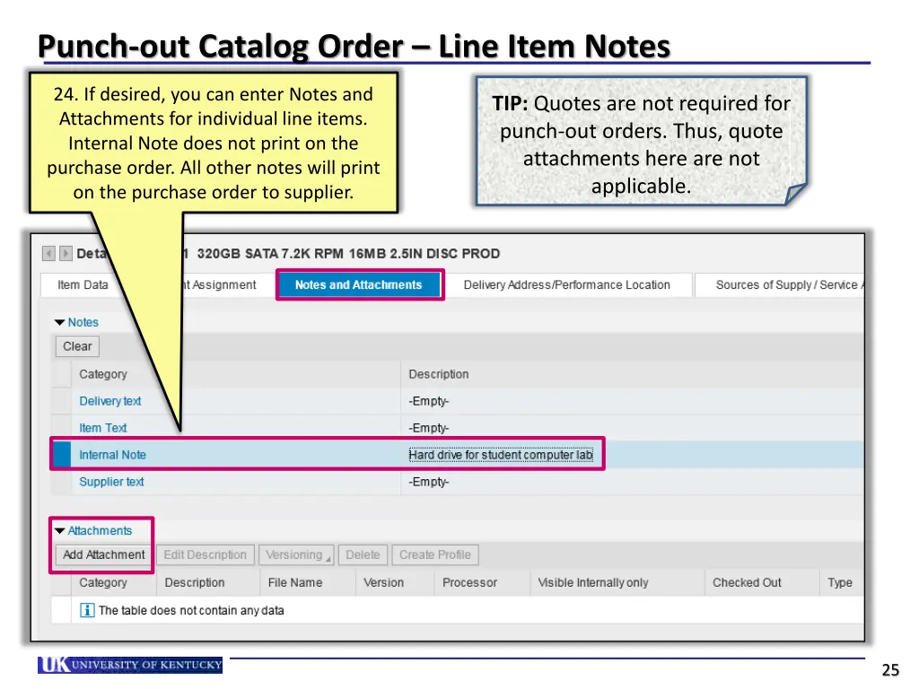 punch out catalog order line item notes
