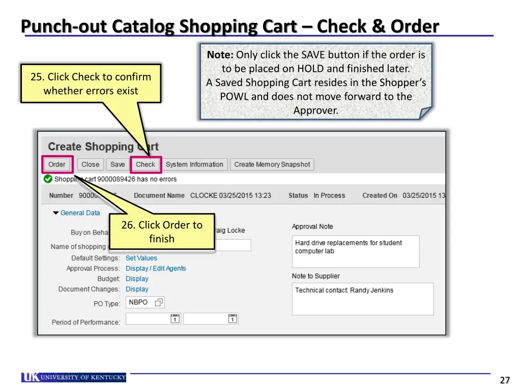 punch out catalog shopping cart check order