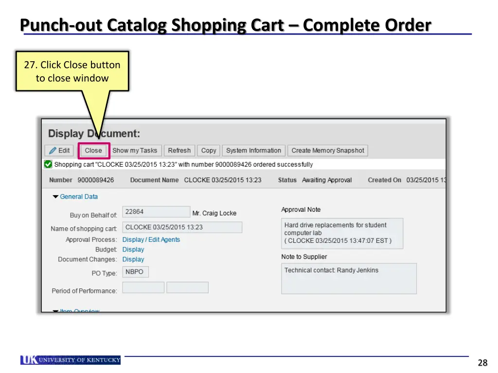 punch out catalog shopping cart complete order