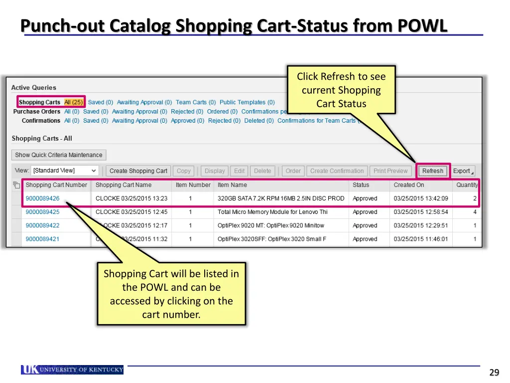 punch out catalog shopping cart status from powl
