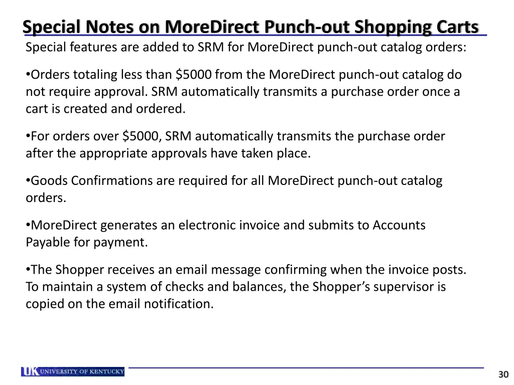 special notes on moredirect punch out shopping