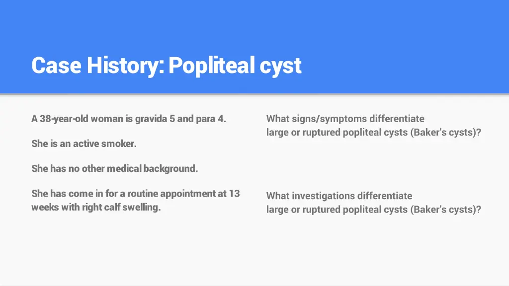 case history popliteal cyst