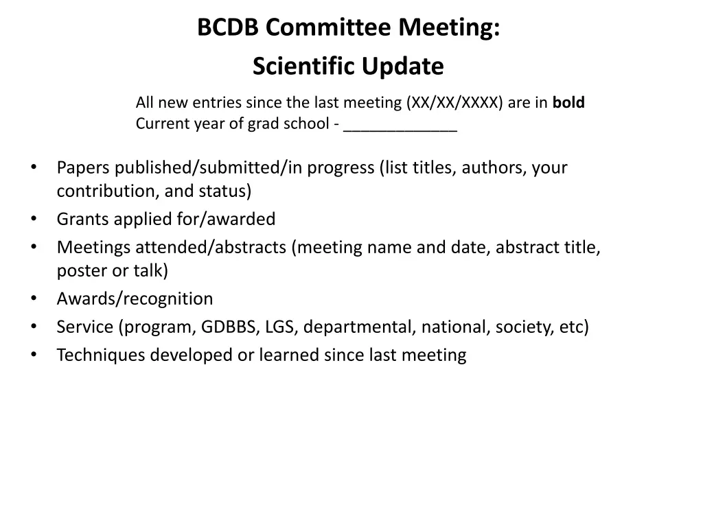 bcdb committee meeting scientific update