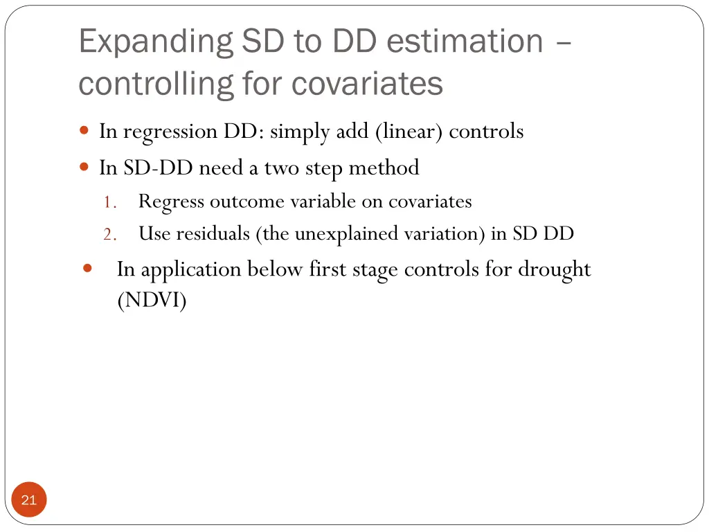 expanding sd to dd estimation controlling
