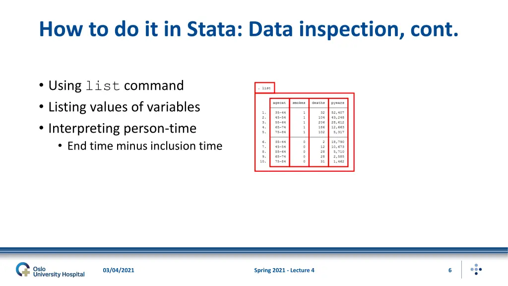 how to do it in stata data inspection cont