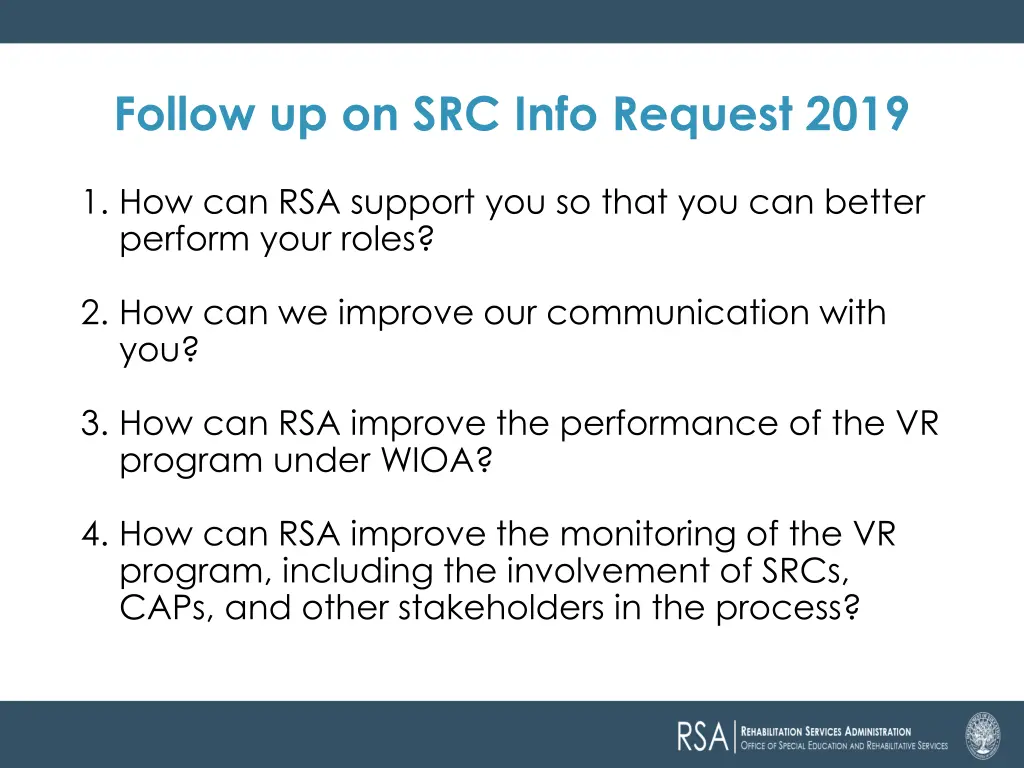 follow up on src info request 2019