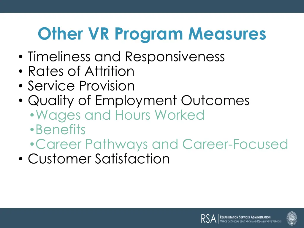 other vr program measures timeliness