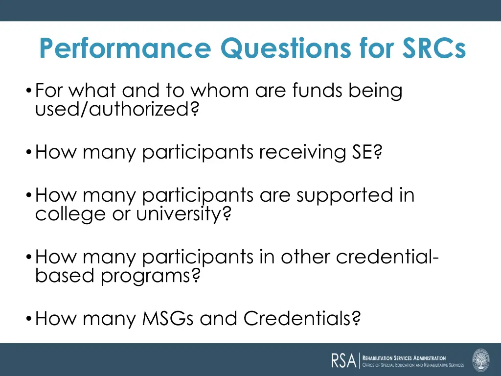 performance questions for srcs 1