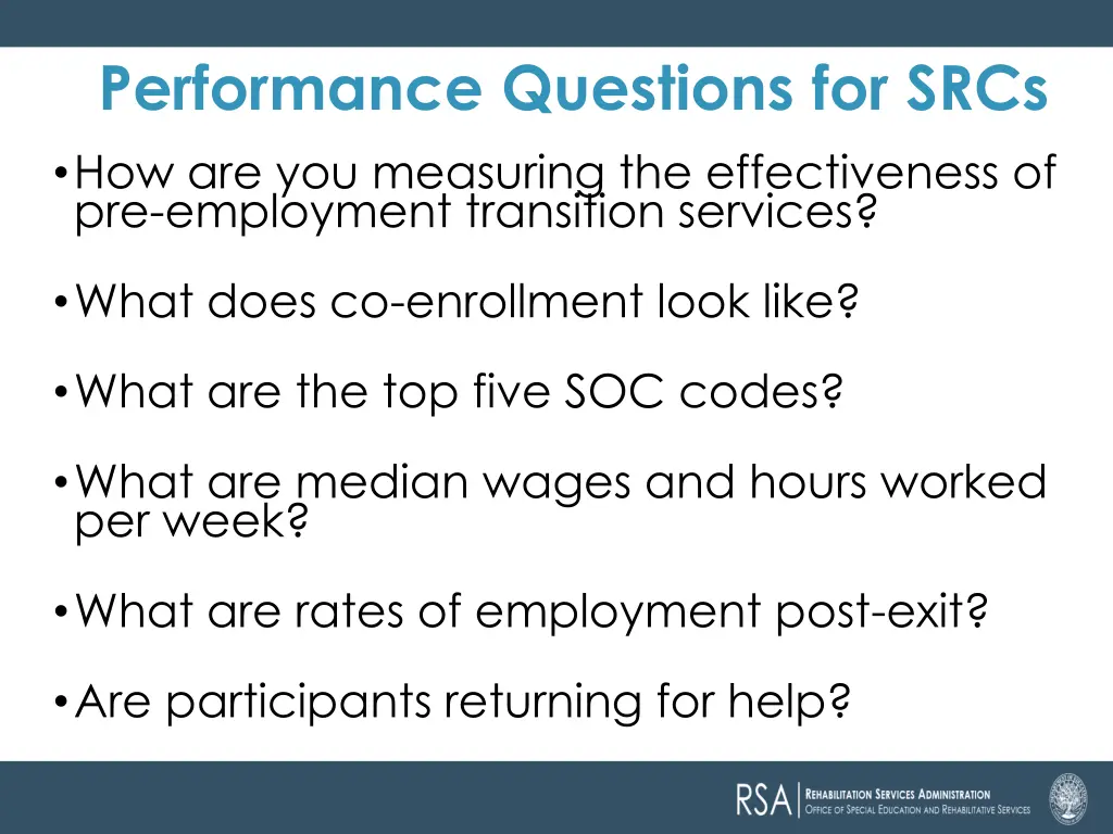 performance questions for srcs 2