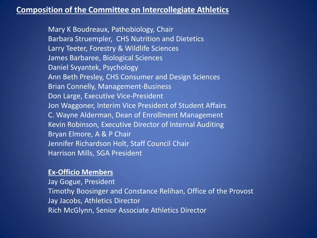 composition of the committee on intercollegiate