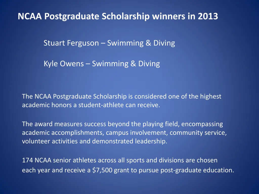 ncaa postgraduate scholarship winners in 2013