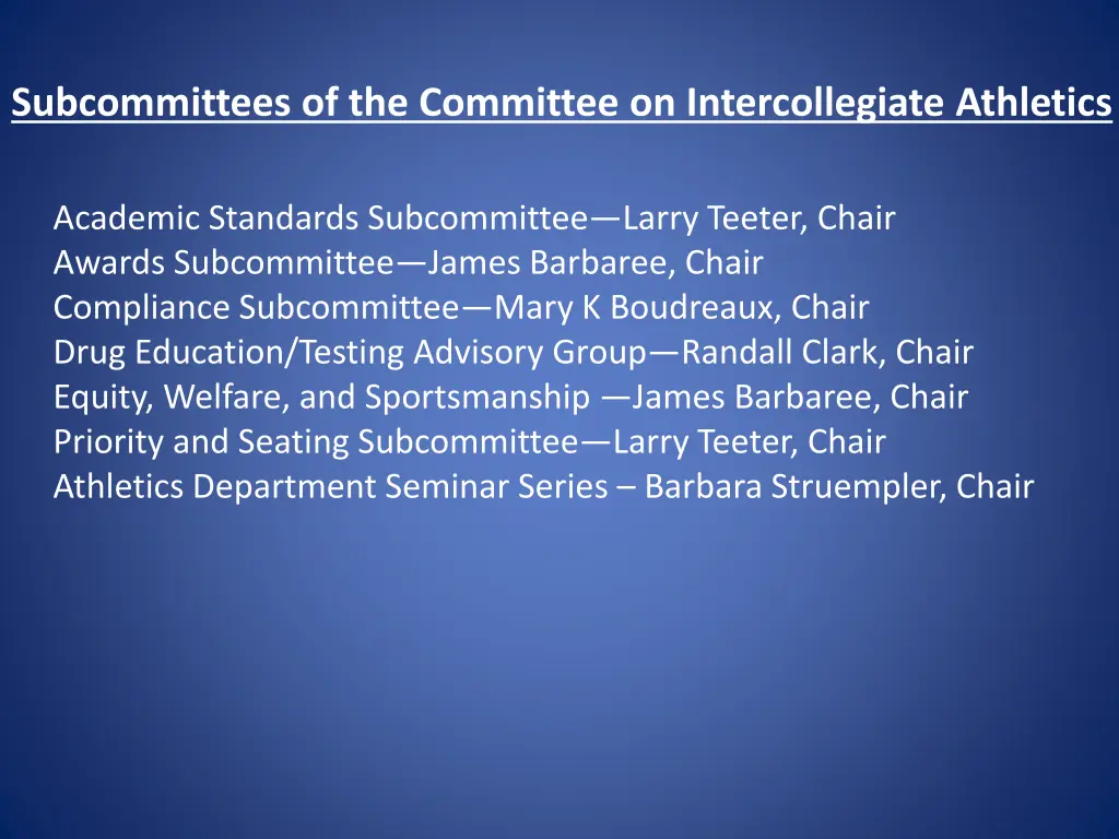 subcommittees of the committee on intercollegiate