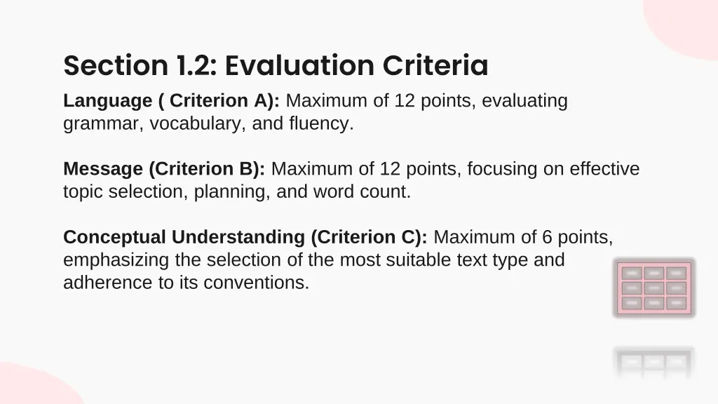 section 1 2 evaluation criteria language