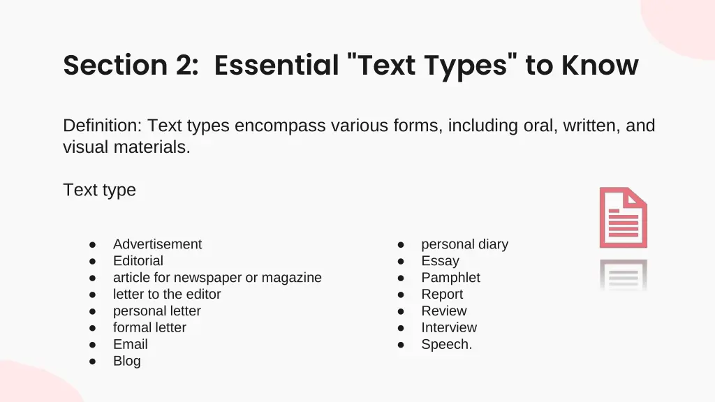 section 2 essential text types to know