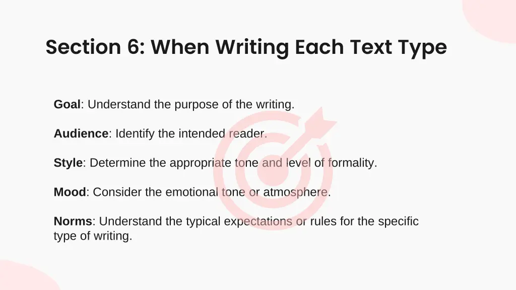 section 6 when writing each text type