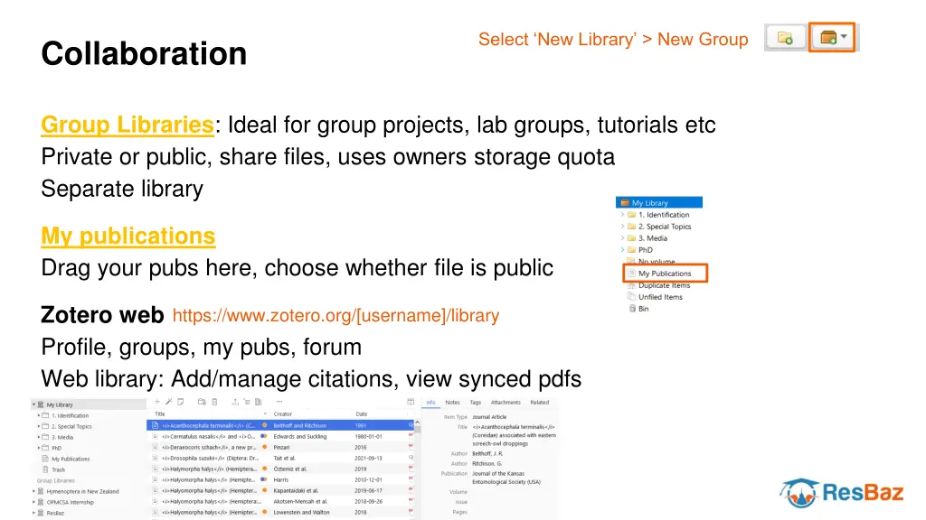 select new library new group