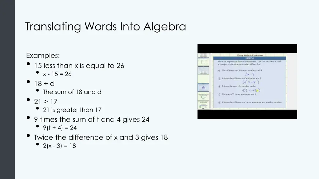 translating words into algebra