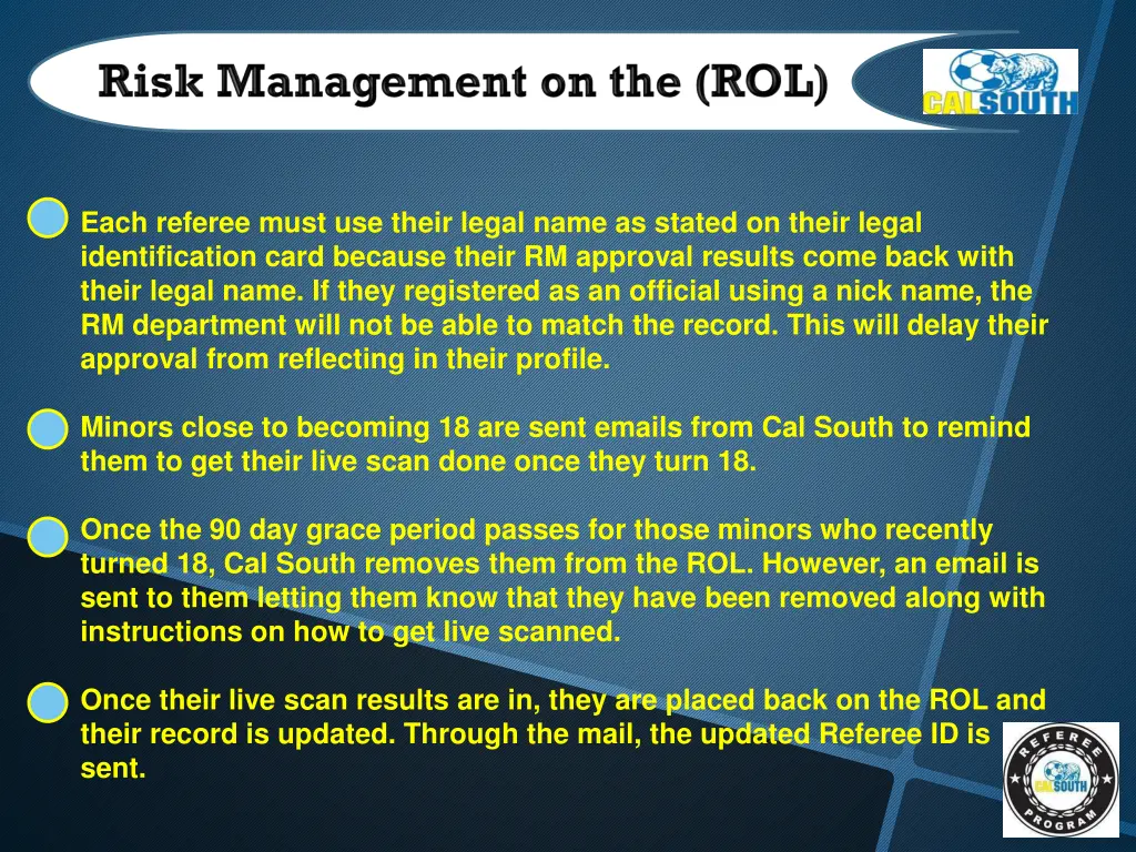 each referee must use their legal name as stated