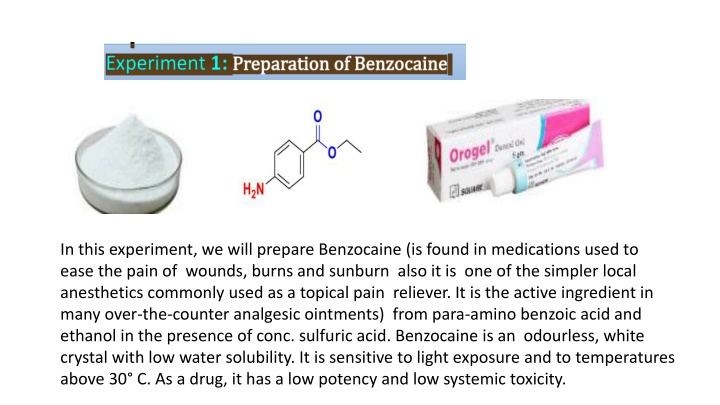 in this experiment we will prepare benzocaine