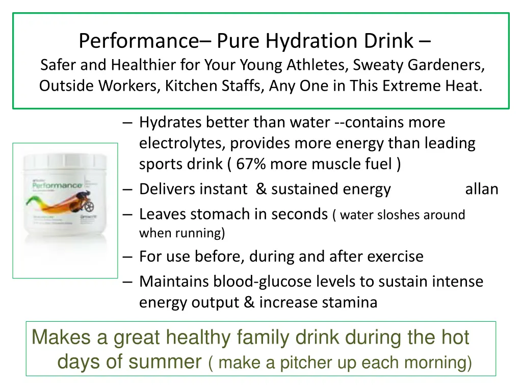 performance pure hydration drink safer
