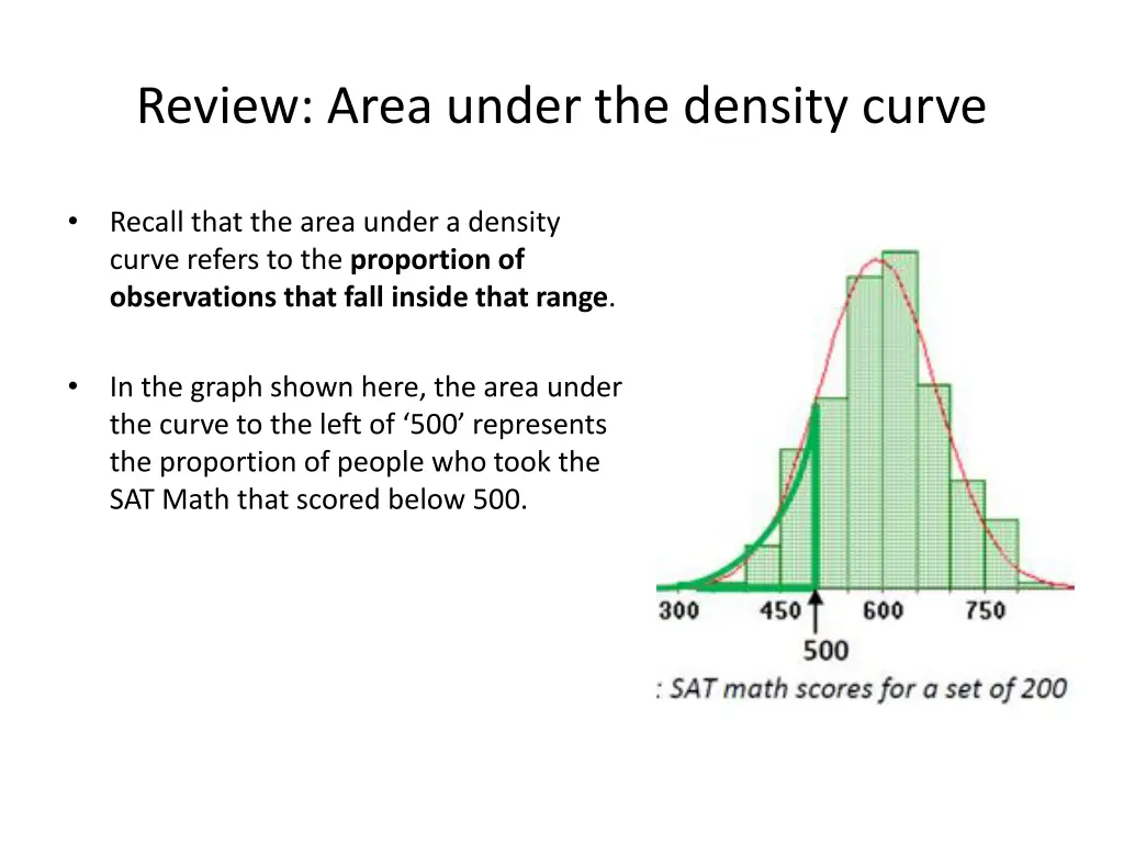 review area under the density curve
