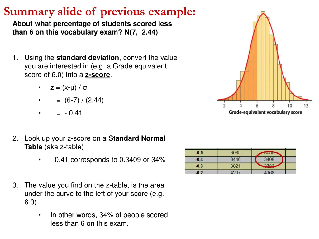 summary slide of previous example about what