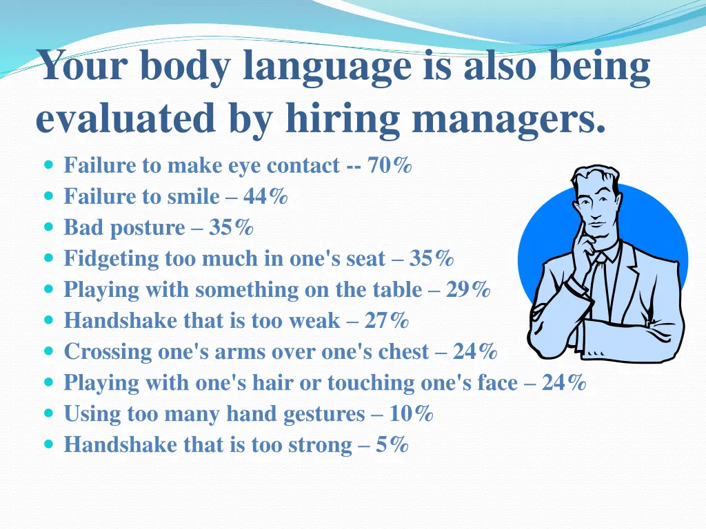 your body language is also being evaluated