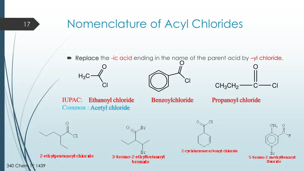 nomenclature of acyl chlorides