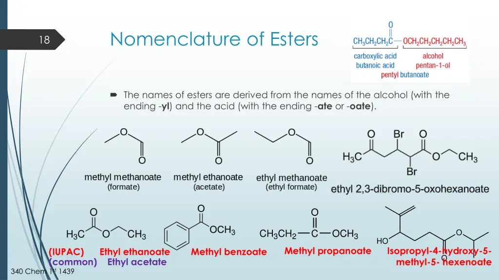nomenclature of esters