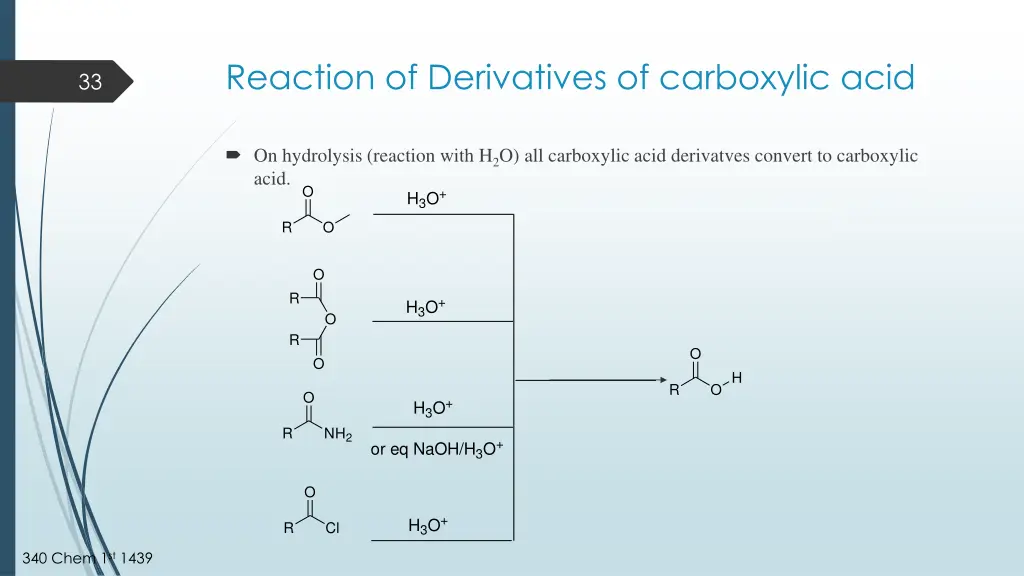 reaction of derivatives of carboxylic acid
