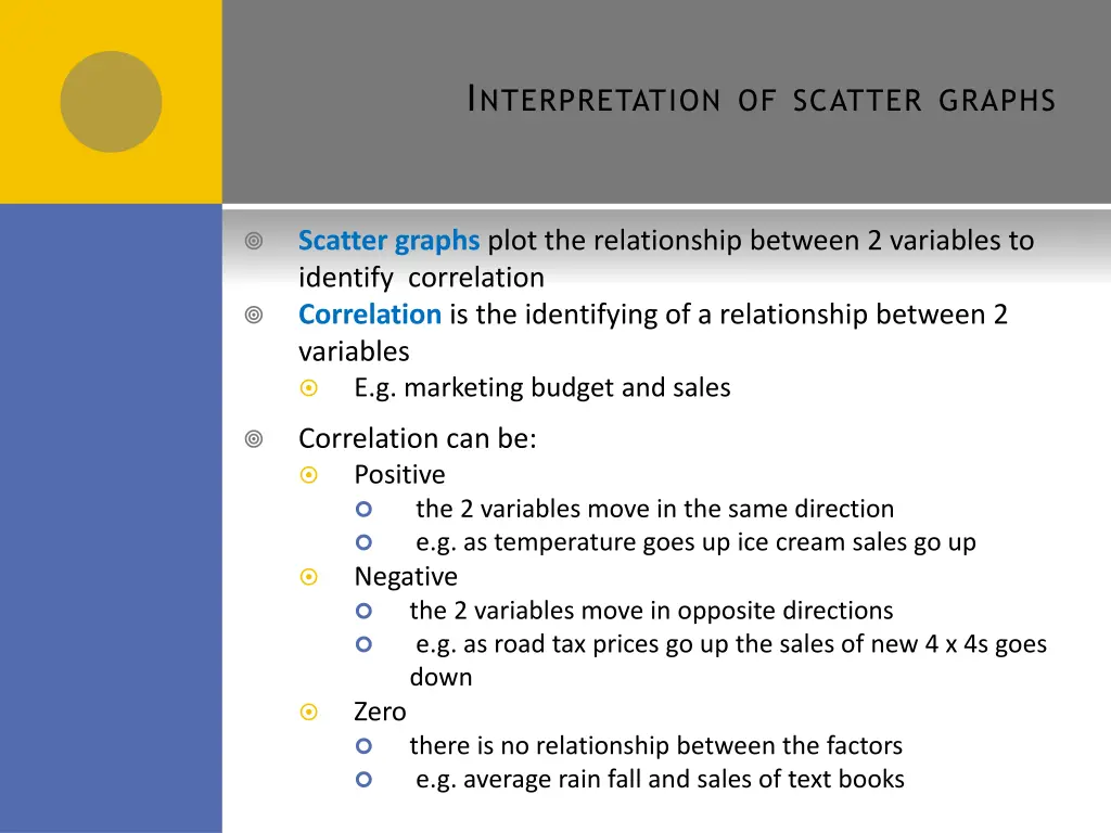 i nterpretation of scatter graphs