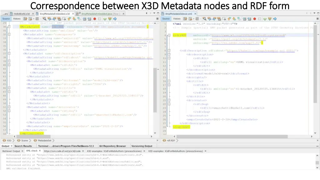 correspondence between x3d metadata nodes