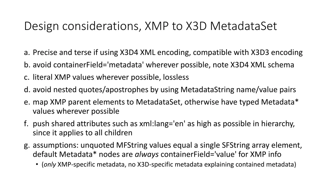 design considerations xmp to x3d metadataset