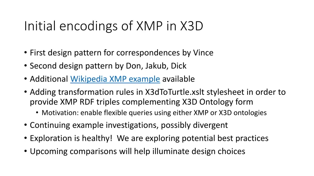 initial encodings of xmp in x3d