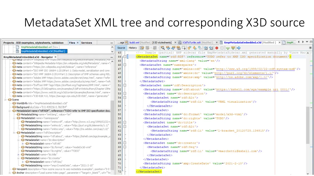 metadataset xml tree and corresponding x3d source