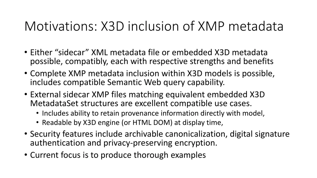 motivations x3d inclusion of xmp metadata