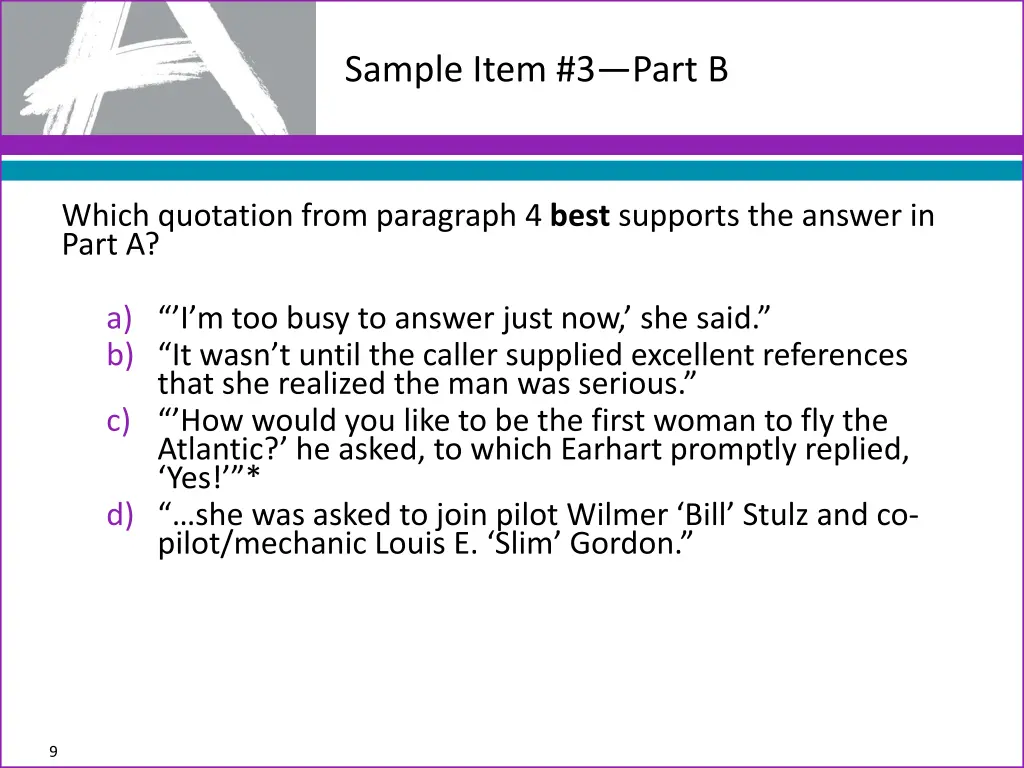 sample item 3 part b