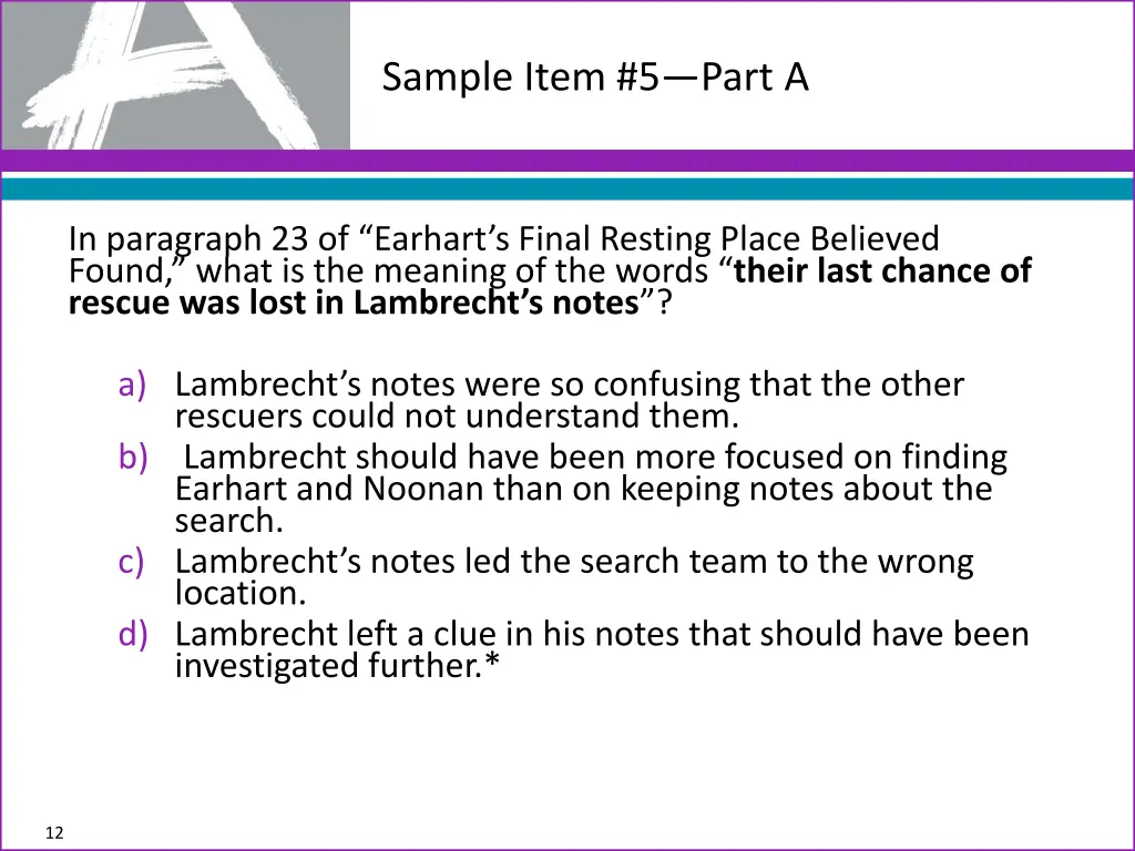 sample item 5 part a