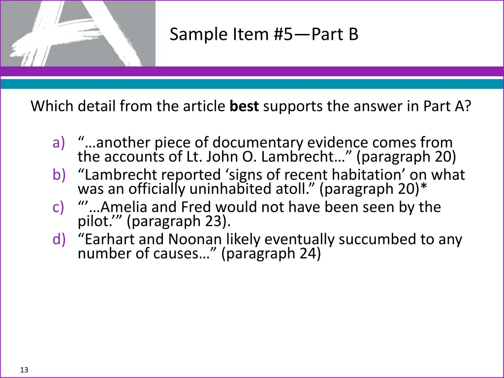 sample item 5 part b