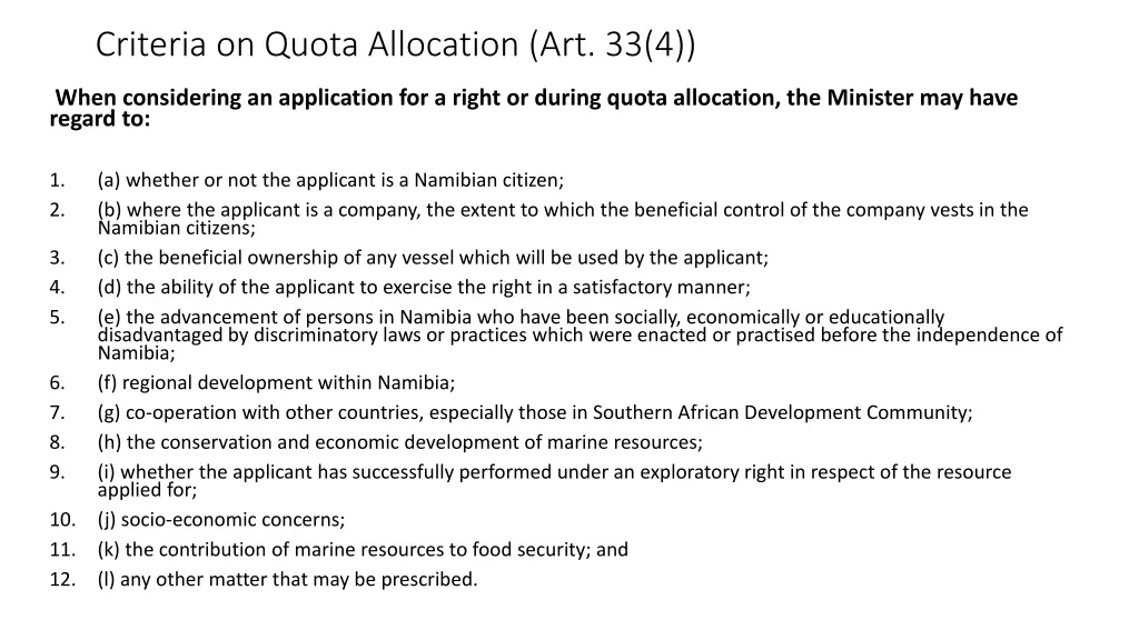 criteria on quota allocation art 33 4