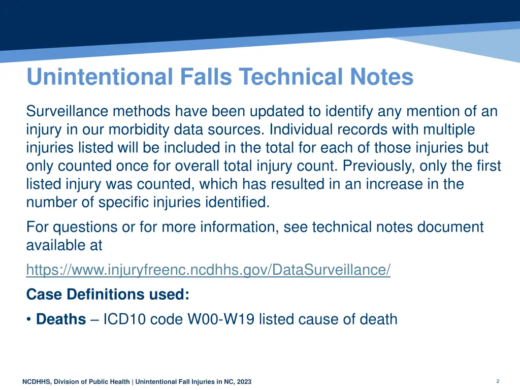 unintentional falls technical notes
