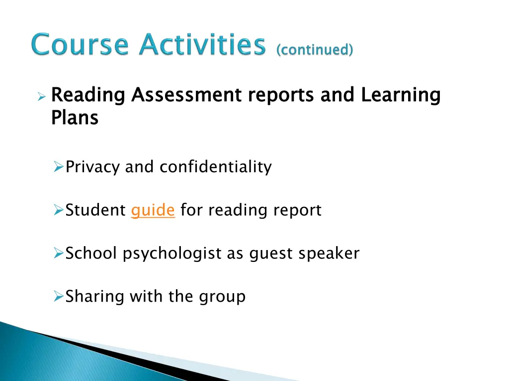 reading assessment reports and learning plans