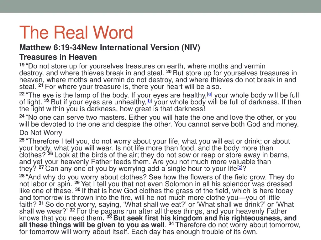 the real word matthew 6 19 34new international