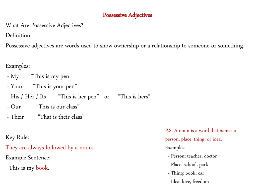 possessive adjectives possessive adjectives