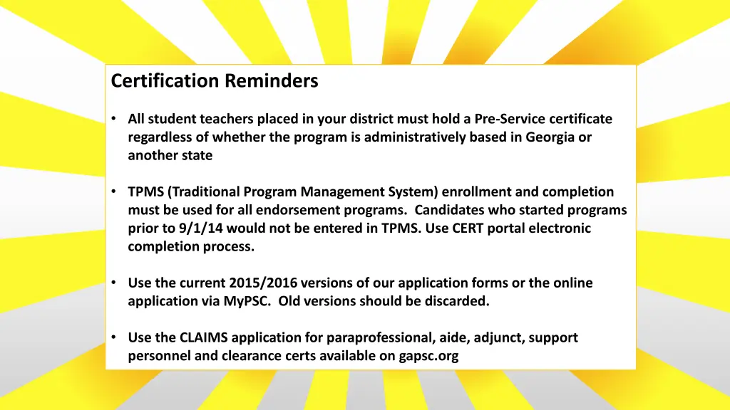 certification reminders