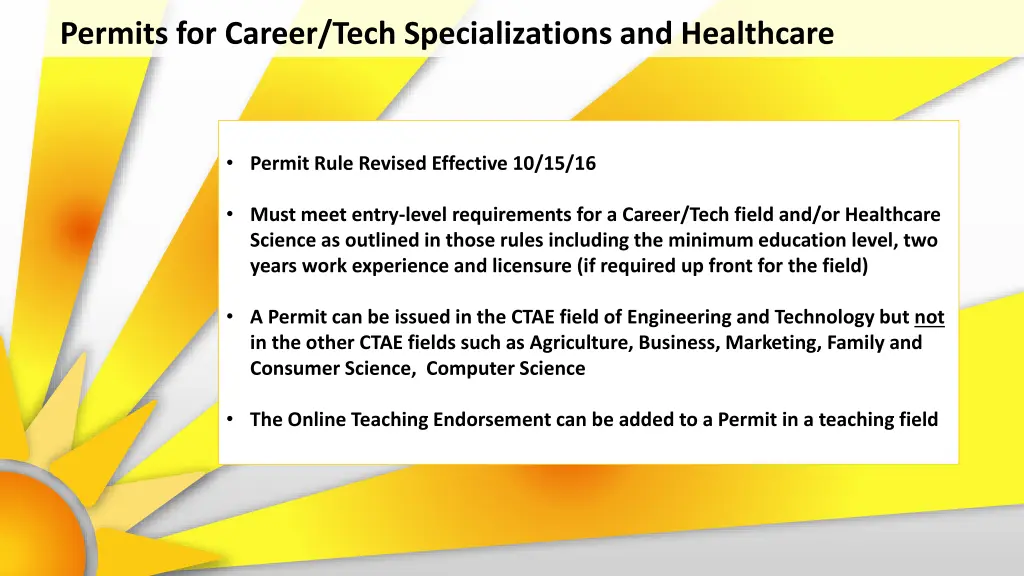 permits for career tech specializations