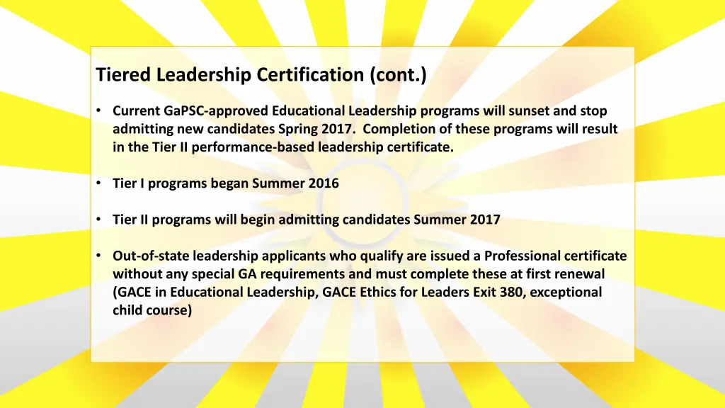 tiered leadership certification cont