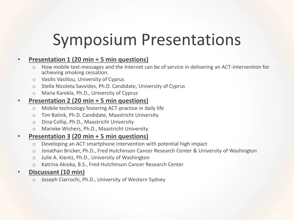 symposium presentations