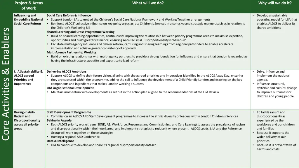 project areas of work